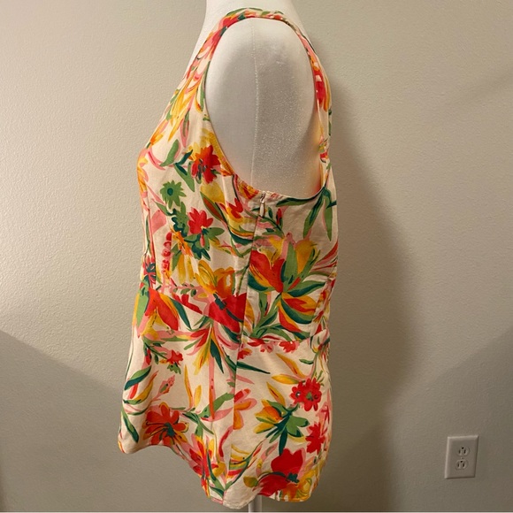 J Crew Floral Tropical Linen Blend V Neck Peplum Blouse - Picture 2 of 11